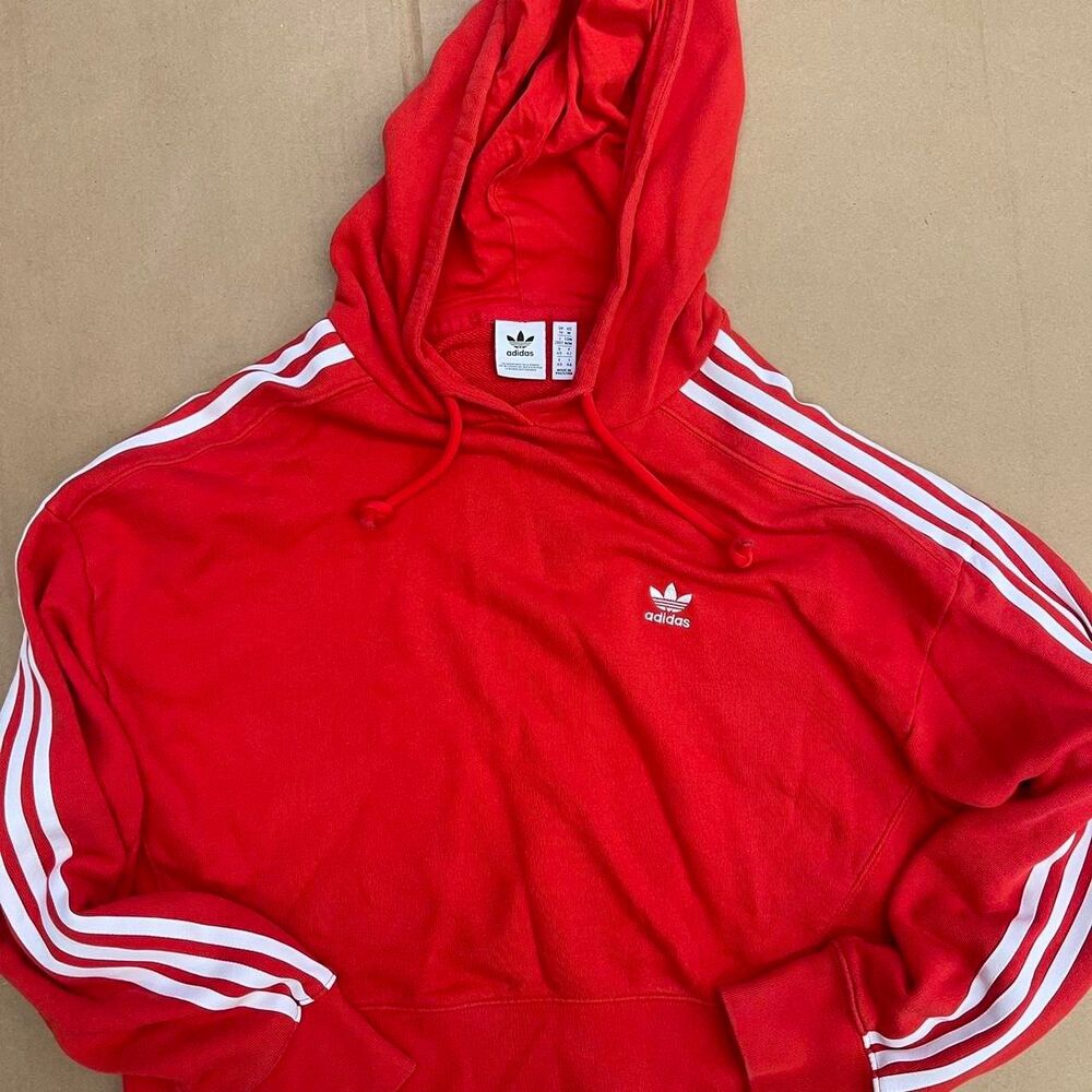 adidas Red Hoodie with White Stripes